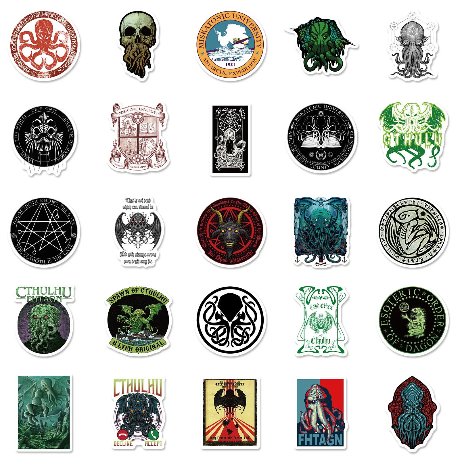 10/50PCS Horror Great Cthulhu Mythos Stickers Suitcase Skateboard Laptop Luggage Graffiti Decal Cartoon Children Toy - купить по