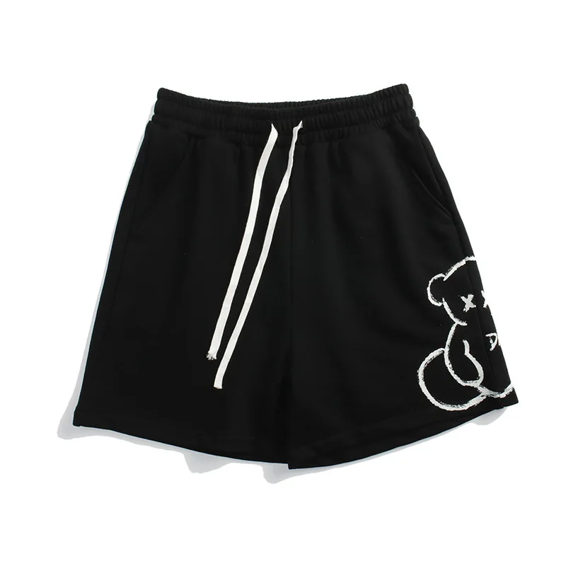 

Male Harajuku Cotton Jogger Shorts Summer Sweatpants Japan Style Men Hip Hop Streetwear Shorts Bear Letter Print Track Shorts
