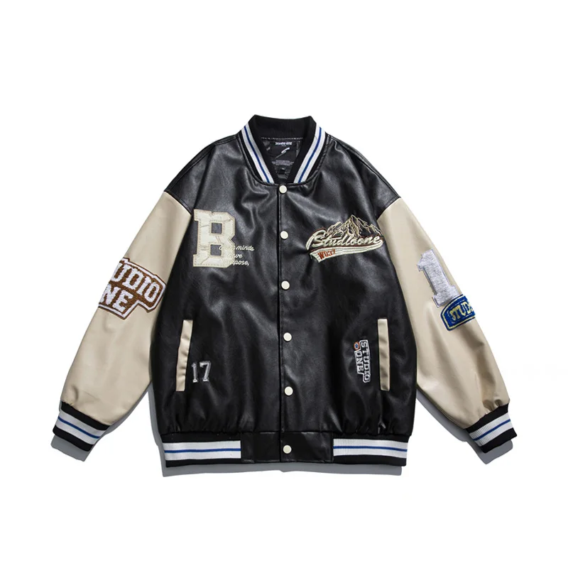 

American Retro Letter Embroidery Leather Jackets Coats Women's 2022 New Street Trend All-match Baseball Uniform Couple Loose Top