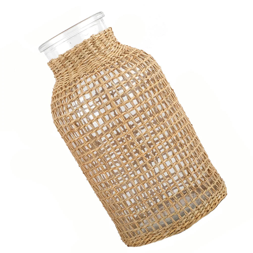 

Vase Flower Pot Vases Seagrass Wicker Container Rattan Decorative Farmhouse Woven Planter Transparent Rustic Bottle Arrangement