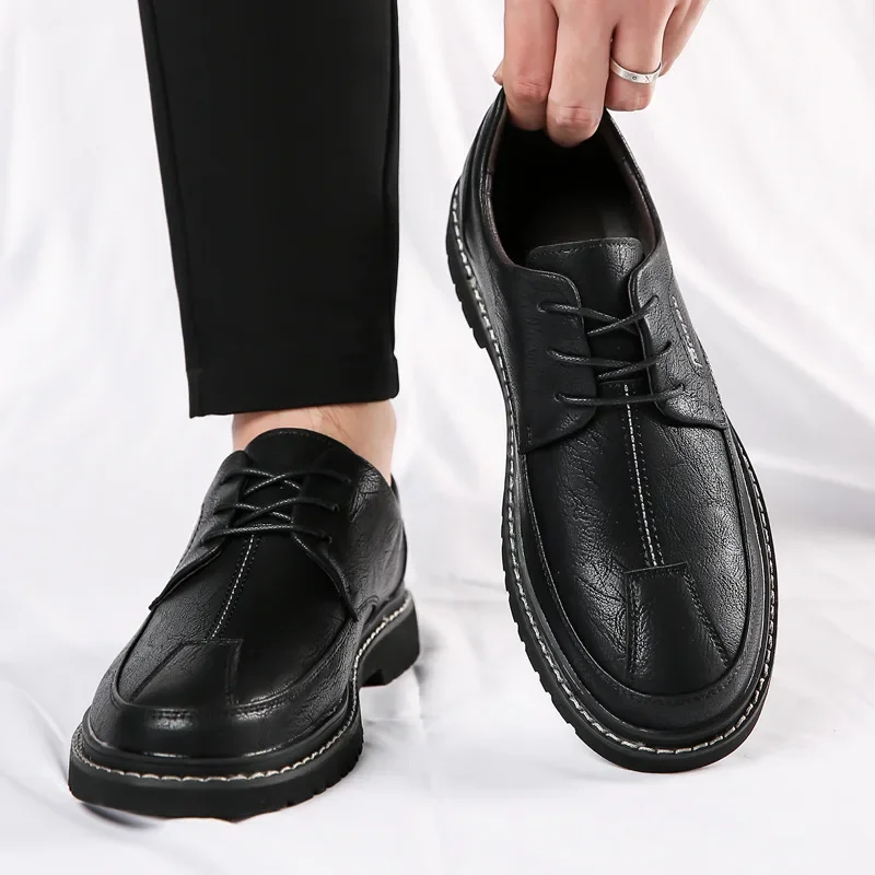 Туфли мужские кожаные в британском стиле лоферы повседневная обувь на плоской