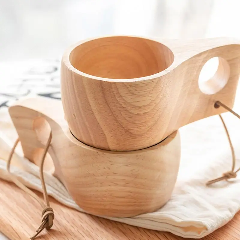 

260ML Wooden Milk Cup With Carrying Rope Portable Cup With Handle Drinking Camping Mug For Coffee Milk Tea Juice Kitchen Tools