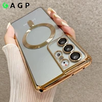 for samsung galaxy s21 s22 ultra plus case magsafe wireless charging magnetic case for galaxy s22 s21 ultra plus cover gold