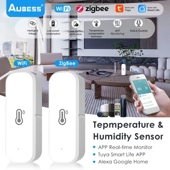 1-6Pcs ZigBee And Wifi Humidity Temperature Sensor Tuya APP Real-time Monitor Smart Home Security Protection Sensors For Alexa 1