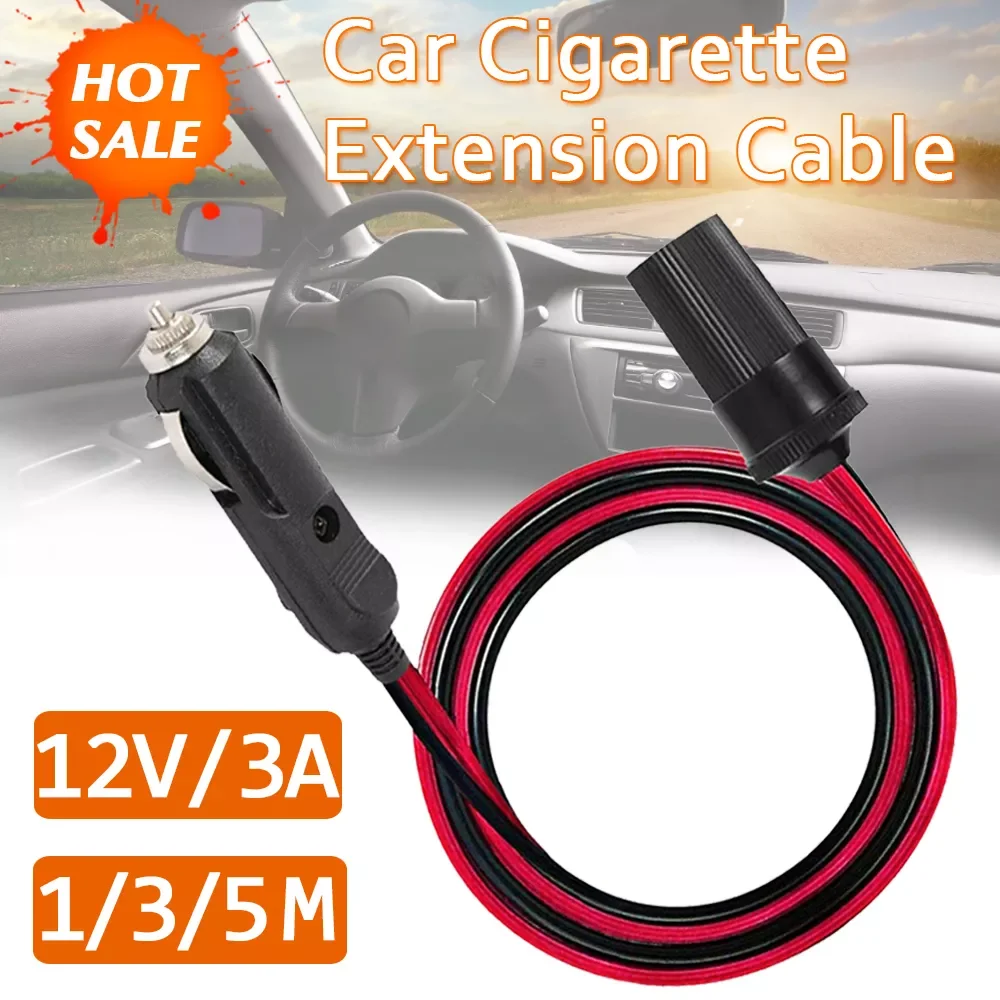 

3A Car Cigarette Lighter Extension Cord Male and Female Socket Plug Extension Cord Cable Adapter Car Accessories 1/3/5Meters