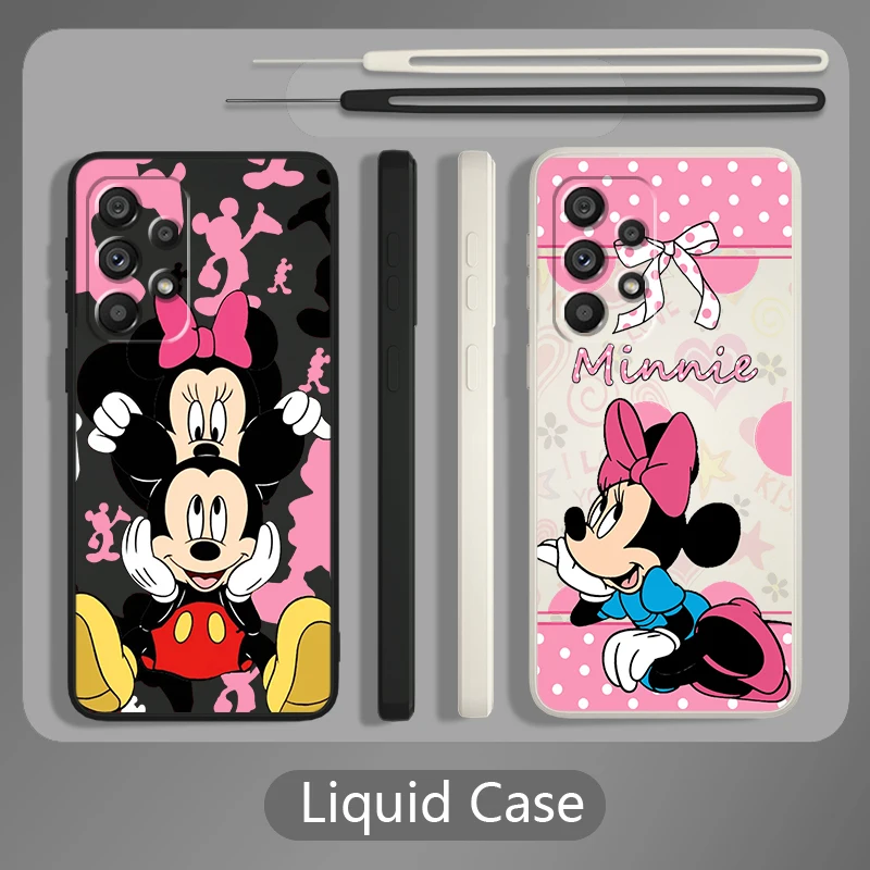 

Liquid Rope Phone Case For Samsung A73 A53 A33 A52 A32 A23 A22 A71 A51 A21S A03S A50 A30 5G Cute Mickey Mouse Pink Cover Shell