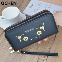 womens wallet fashion ladies new embroidery flower mobile phone bag long clutch double zipper hand strap bag multiple color 831
