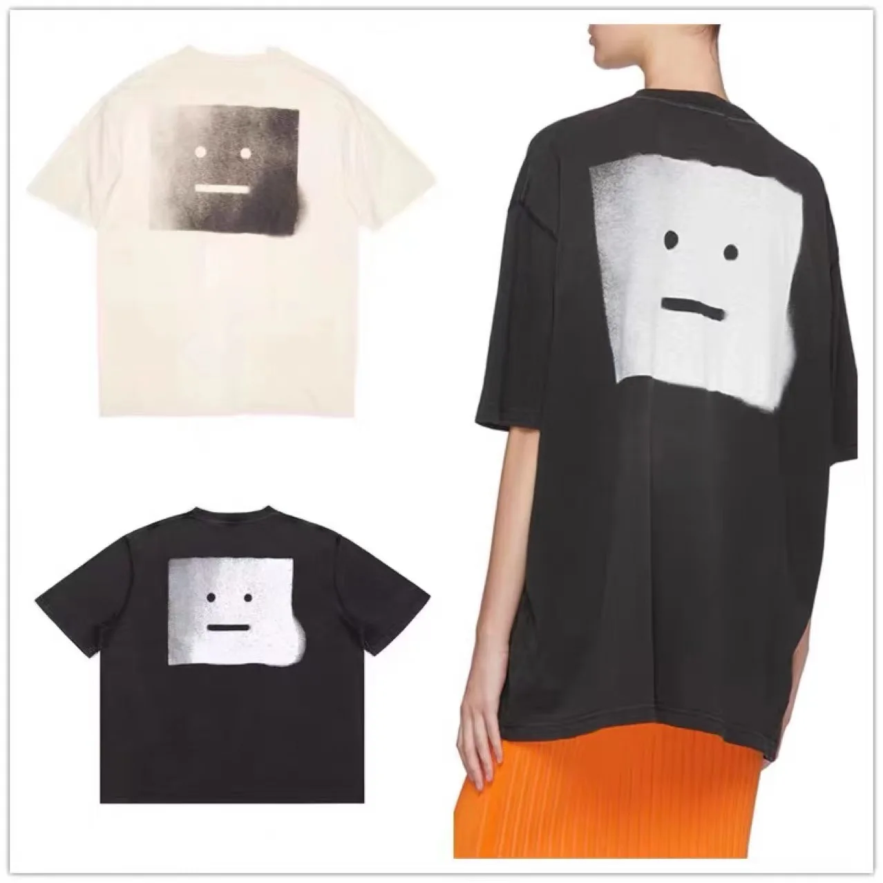 

Ac Studios Designer Street Fashion Short Sleeve T-shirt Acne Smiley Printed Brand High Street Loose Hip-hop Casual Tees