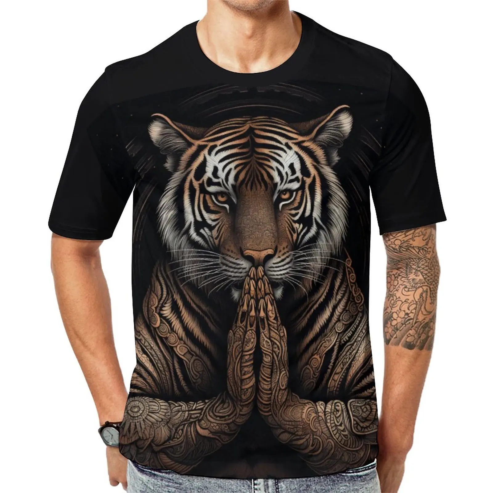 

Футболка с изображением тигра, оригинальная Мужская футболка с изображением замысловатых линий, футболка с коротким рукавом, Одежда большого размера, подарок на день рождения