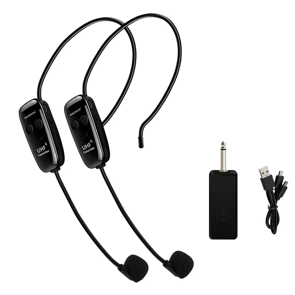 

UHF Wireless Headset Microphone Rechargeable Dual Headset Mic System For Teach Speech UHF Dual Wireless Microphone Receiver