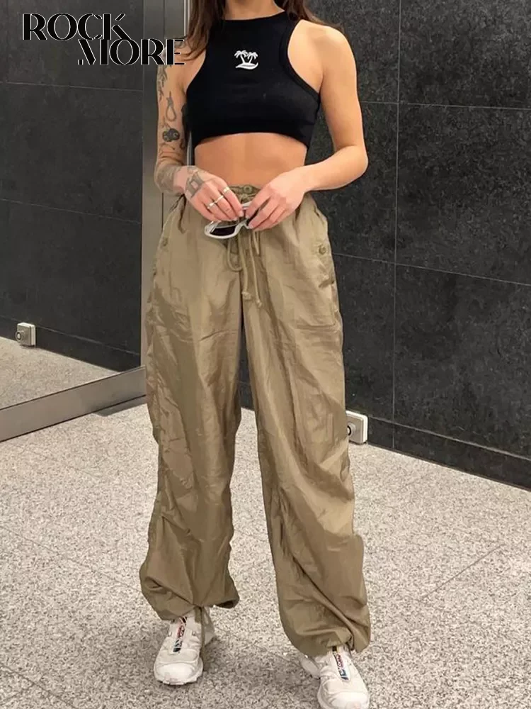 

2022NEW Brown Cargo Pants Baggy Women Fashion Low Waist Sweatpants Solid Casual Vintage Trousers 90s Streetwear Joggers Bottoms