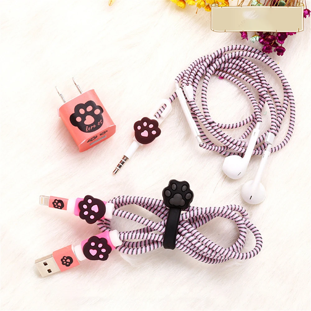 5pcs/set Mobile Phone USB Cable Earphone Protector Set with Cable Winder Stickers Protector for Iphone 7/8/x Charger Sticker