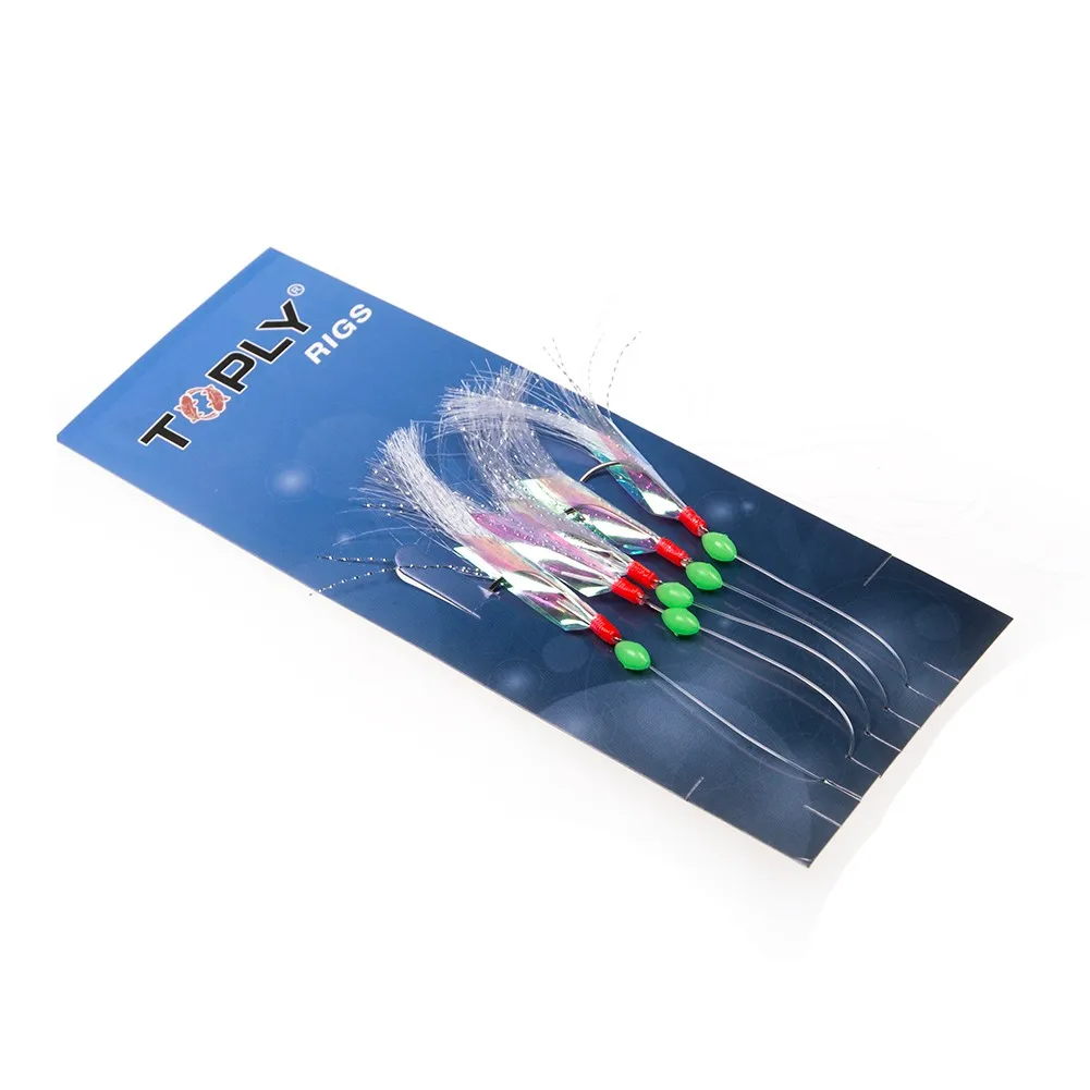

5pcs Sabiki Soft Fishing Lure Rigs Bait Feather Worn Fake String Crystal Barbed Hook Lure Herring Bait For Mackerel Fishhook