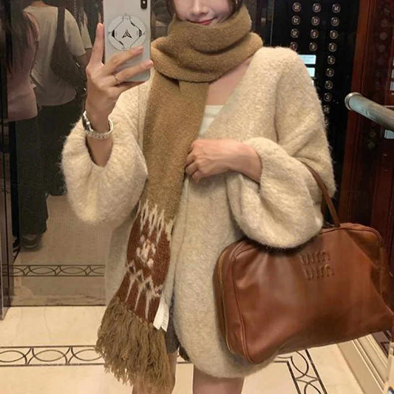 Мягкий клейкий вязаный кардиган женская осенне-зимняя верхняя одежда свободный