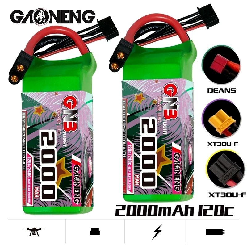 

2PACKS GNB 4S1P 2000mAh 14.8V 120C/240C High Capacity Lipo Battery With XT60 XT90 EC5 Plug For FPV Racing Drone RC Helicopter