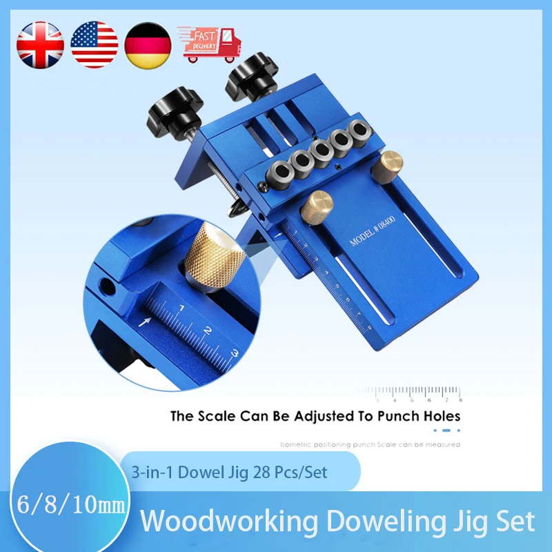 3 In 1 Adjustable Woodworking Doweling Jig Kit Pocket Hole Jig Drilling Guide Locator For Furniture Connecting Hole Puncher Tool