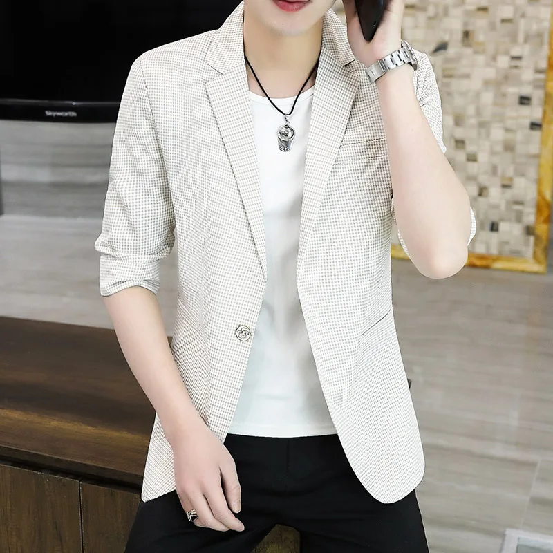 

Men's Suit Summer Thin Seven Minutes Sleeve Korean Slim Sleeves Small Suit Jacket Trend Handsome Clothes Blazer for Men