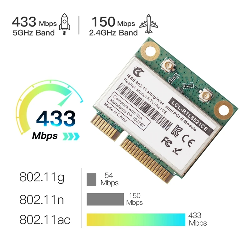 Фото RTL8821CE 802.11AC для Bluetooth 4.2, 433 Мбит/с, 2,4 ГГц/5 ГГц, двухдиапазонная Wi-Fi-карта Mini PCIe RTL8821, поддержка ноутбуков/ПК №4