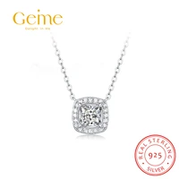 geme classic 925 sterling silver 1ct square moissanite necklace zirconia paved d color pendants for women fine jewelry