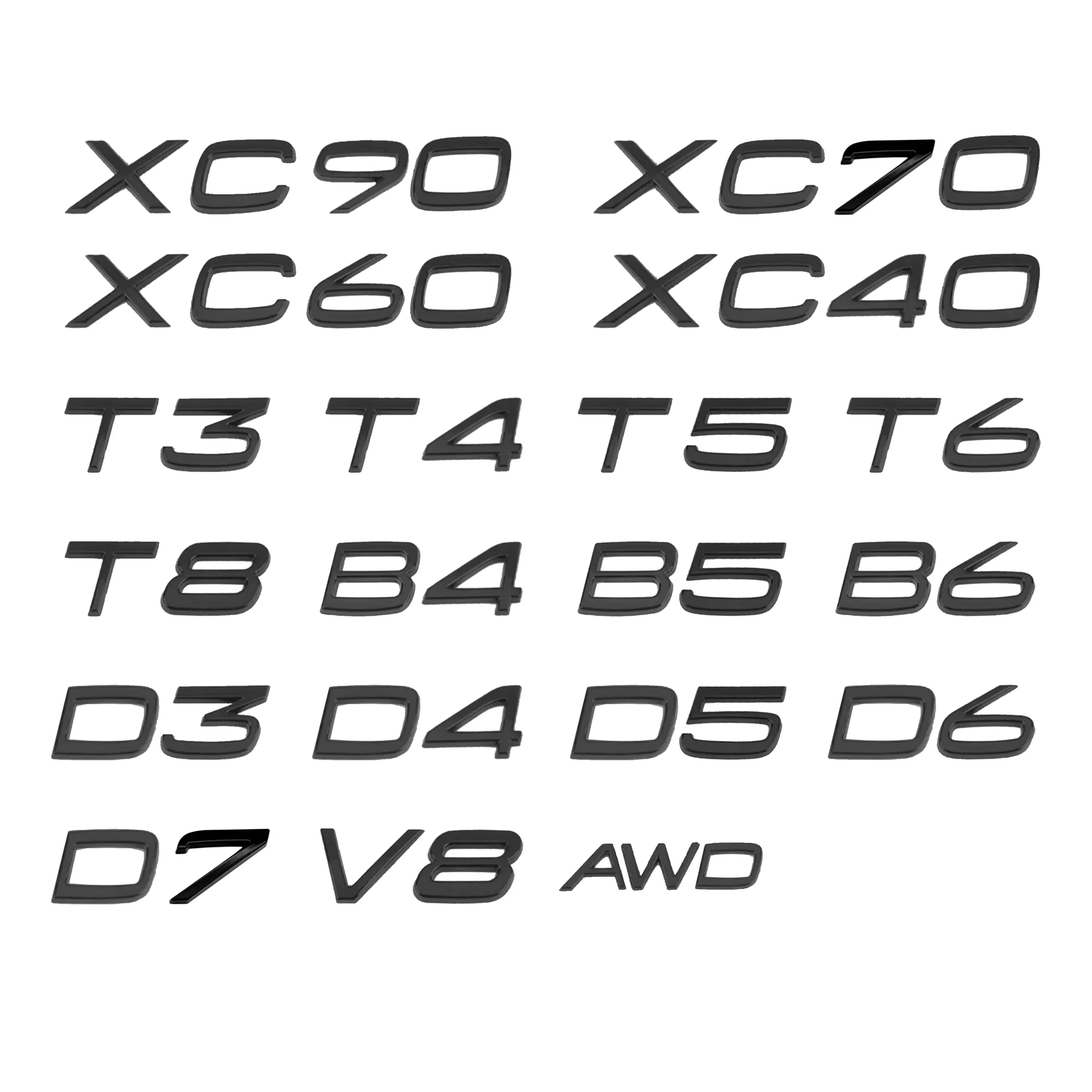 Глянцевая черная эмблема B5 B6 T3 T4 T5 T6 T8 V8 D3 D4 D5 D6 AWD Эмблема с буквами багажника