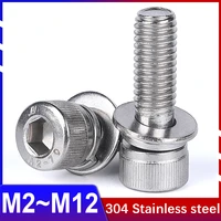 3in1 304 stainless steel inner hexagon bolt gasket spring washer flat washer combination set cylindrical head cup screw m2m12