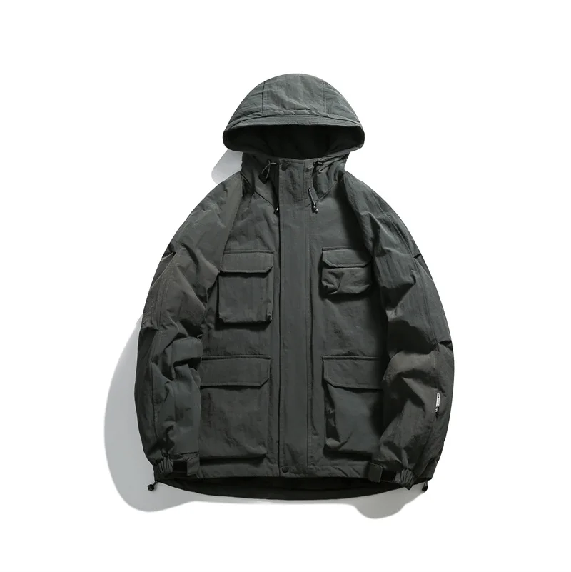 Down Jacket Men's Winter Japanese Work Clothes Fashion Men's Loose Plush Thickened Multi Pocket Casual Coat