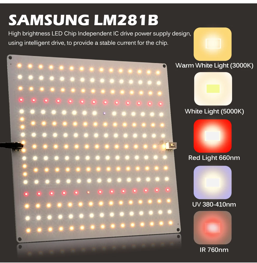 Фото LM281B Светодиодный светильник для выращивания УФ-иК-чипа 650 Вт Фитолампа полного спектра для внутренней камеры безопасности Система заполняющего света Пользовательский PPFD 60 Вт 100 Вт №5