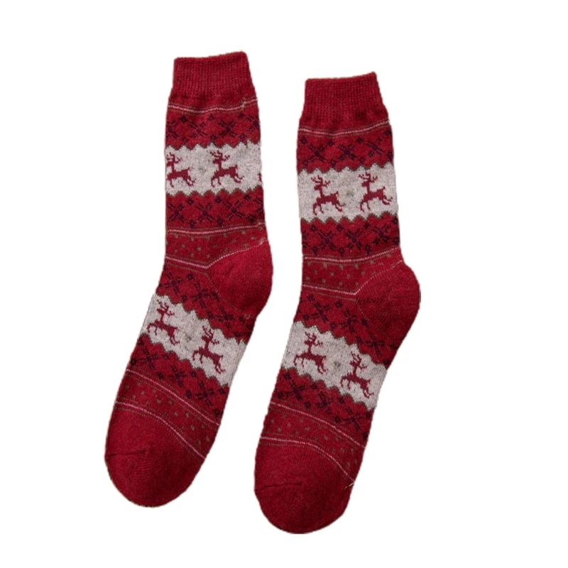 

Women Winter Faux Wool Crew Socks Cartoon Christmas Elk Reindeer Striped Patterns Colorful Soft Cozy Warm Hosiery Gifts גרביים