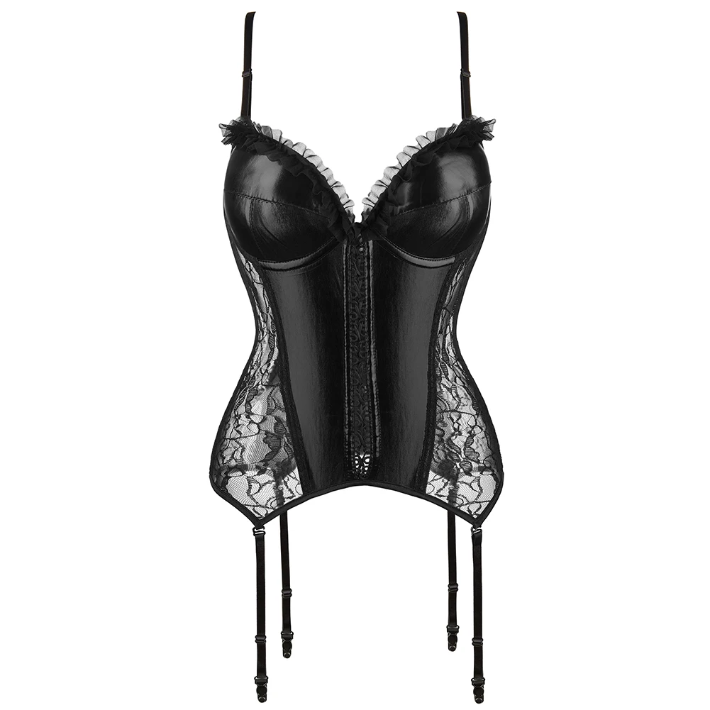 Черный блестящий Женский корсет из искусственной кожи в готическом стиле