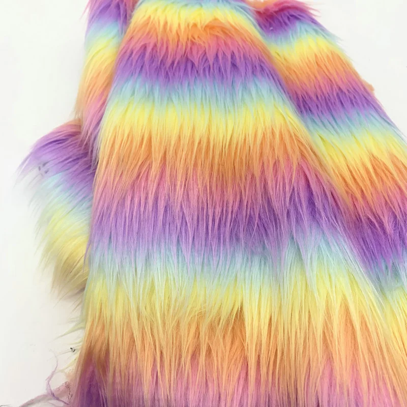 

5Coloured Jacquard Imitation Long Fur Plush Fabric Rainbow Soft Faux Fur Fabric For Sewing Coat Blanket Toys Shoes Bags 1X1.6M