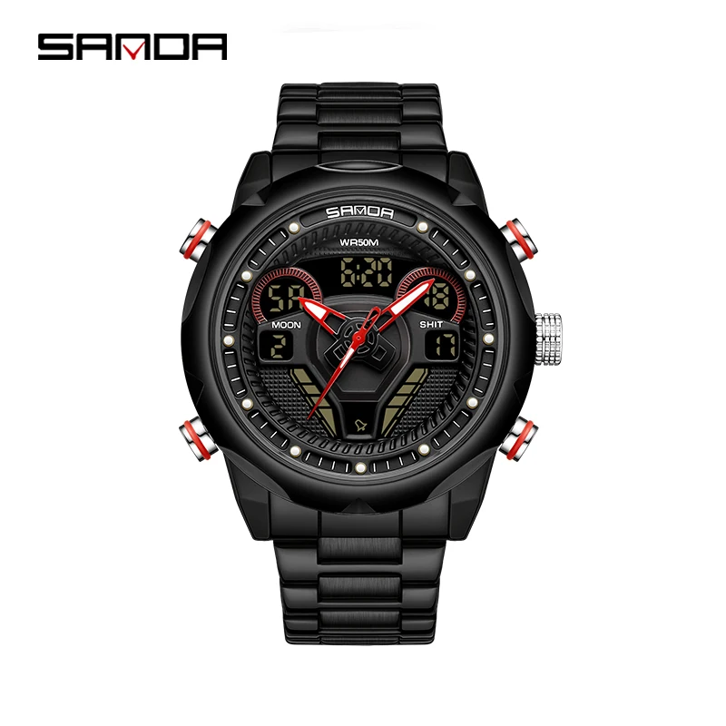 

SANDA Sport Shockproof Quartz Men Watch All Steel Luxury Military LED Electronic Wristwatch Chronograph Date Waterproof Clock