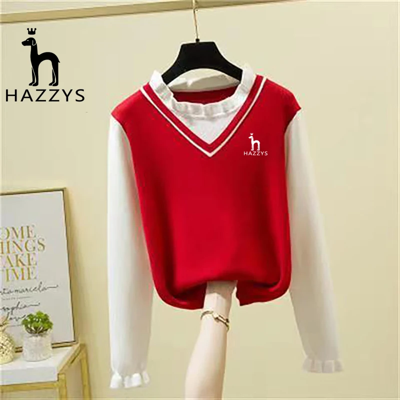 

HAZZYSNew Autumn/Winter Korean Version Loose Relaxed Versatile Fake Two Pieces Korean Version Sweater Knit Top Tank Top Clothing