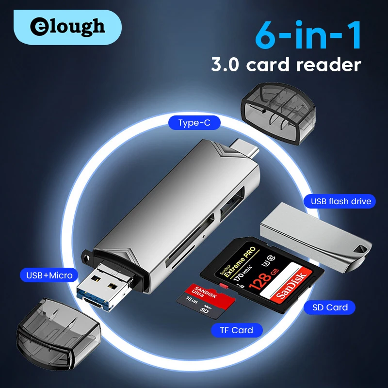 

Elough 6 in 1 OTG SD TF Card Reader High-speed Transmission Adapter USB Flash Drive Adapter Type C USB 3.0 Micro USB Card Reader