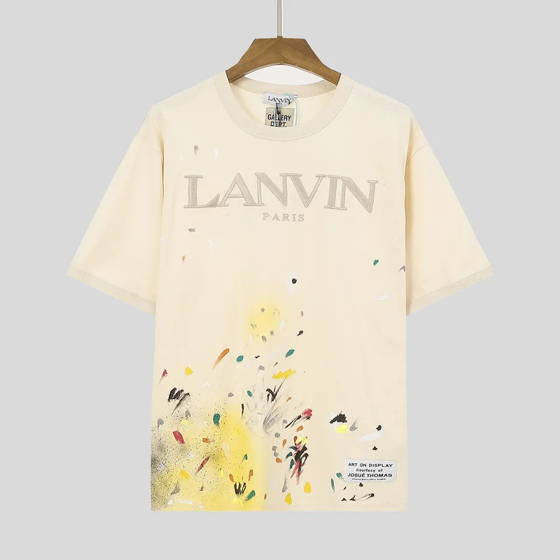 

LANVIN модный роскошный высококачественный совместный фирменный логотип буквы брызги чернила граффити для мужчин и женщин пары с коротким рукавом