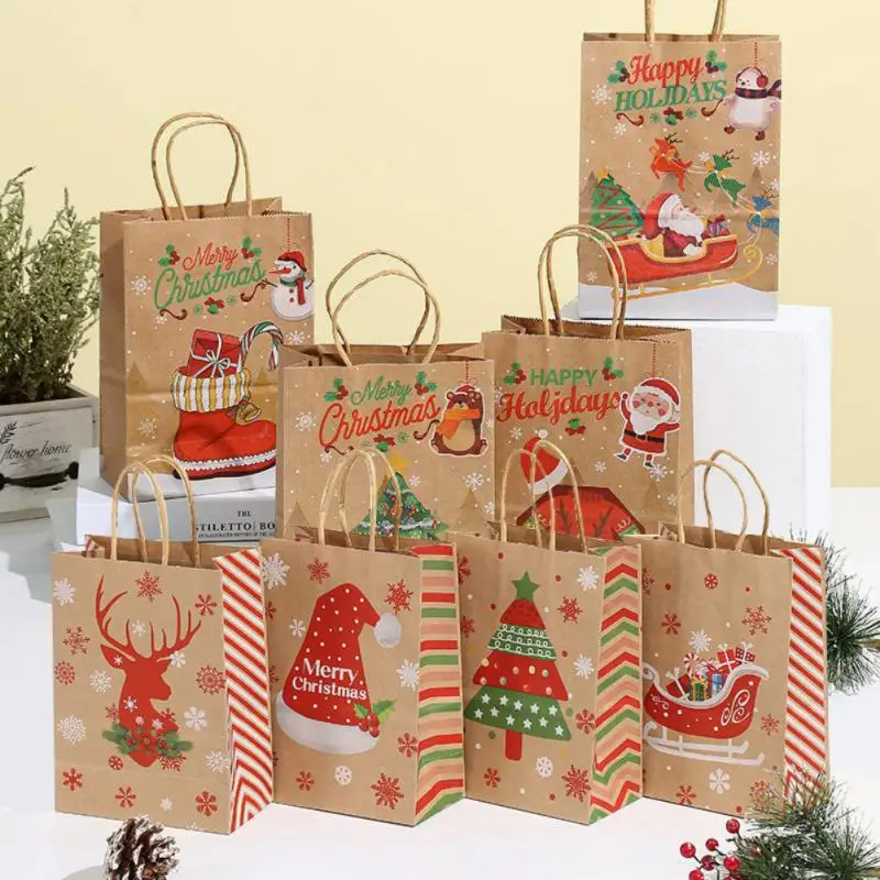 

24PCS Gift Bags For Christmas Santa Claus Elk Packaging Paper Bag Candy Gift Handbag Exquisite Christmas Decoration 2023