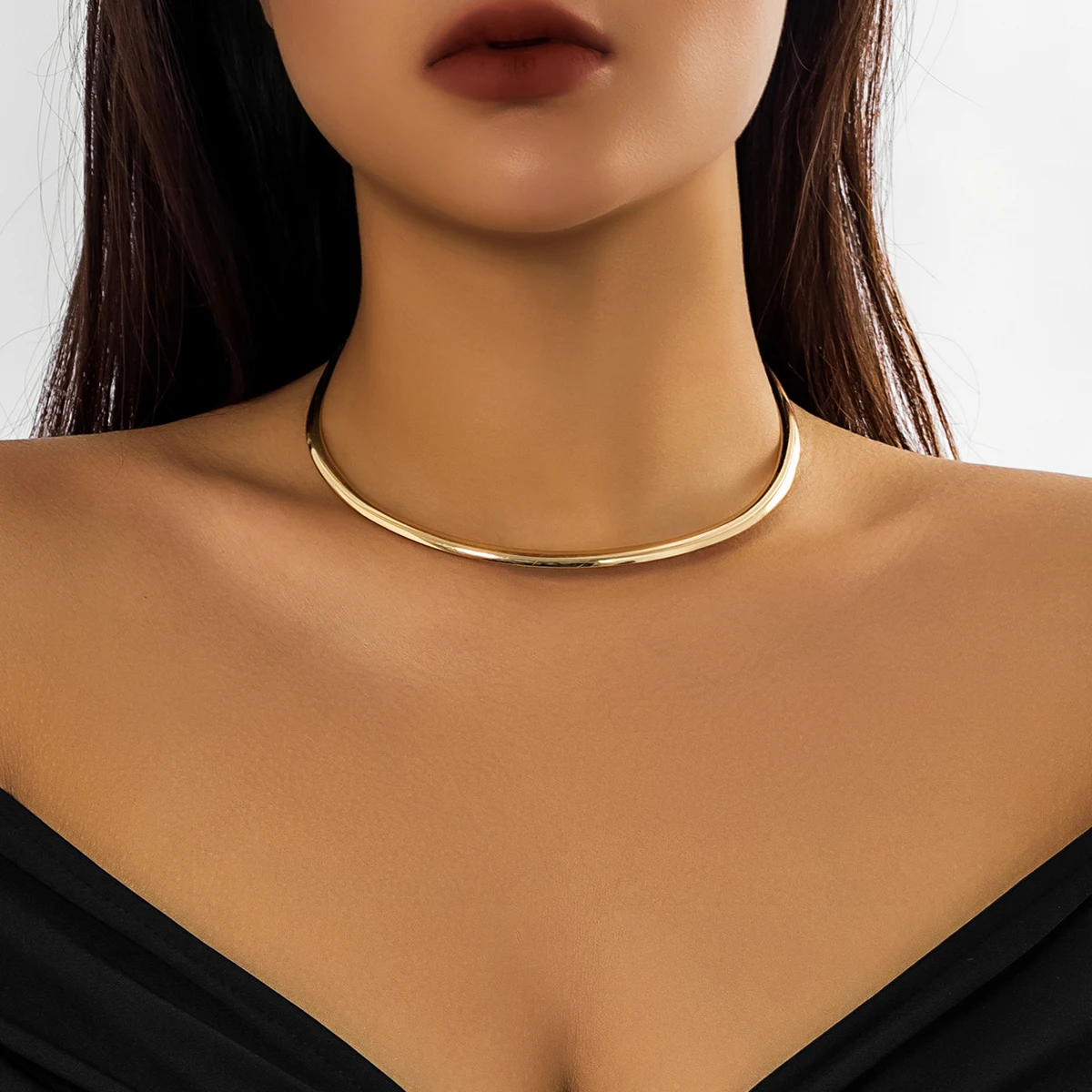 

Lacteo Simple Gold Color Metal Iron Chain Necklace Collar for Women Ladies Jewelry On The Neck Choker Torques Wedding Party New