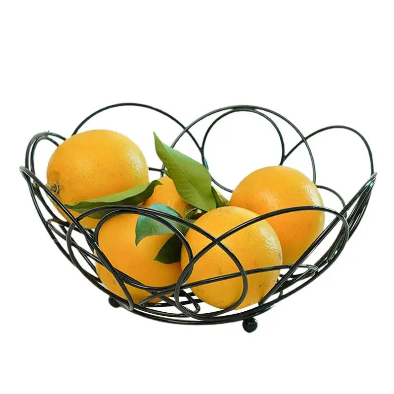 

Metal Vegetable Basket Floral Hollow Design Decorative Bread Vegetable Fruit Organizer Countertop Basket for Kitchen
