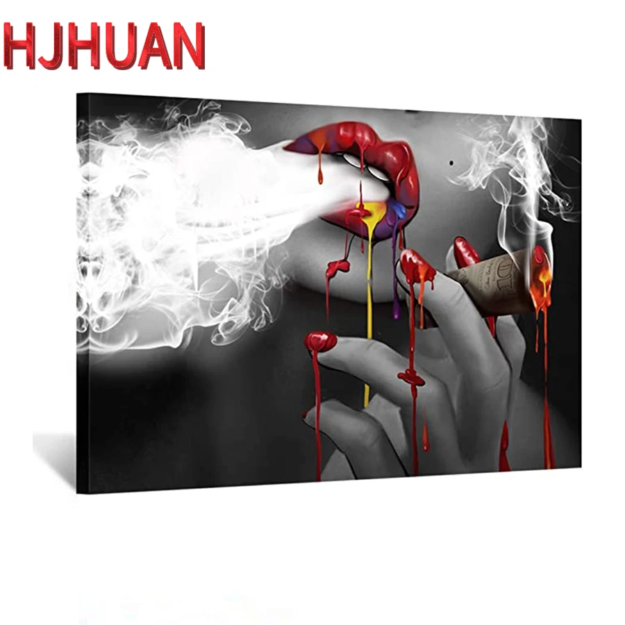 Женщины курят сексуальные красные губы DIY алмазная живопись мозаичная картина со