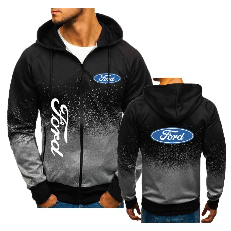 

2022 New Men Jackets Men Cardigan Tops Ford car logo print Gradient Contrast Men's Sweatshirt Casual Sports Men's Zip Hoodie