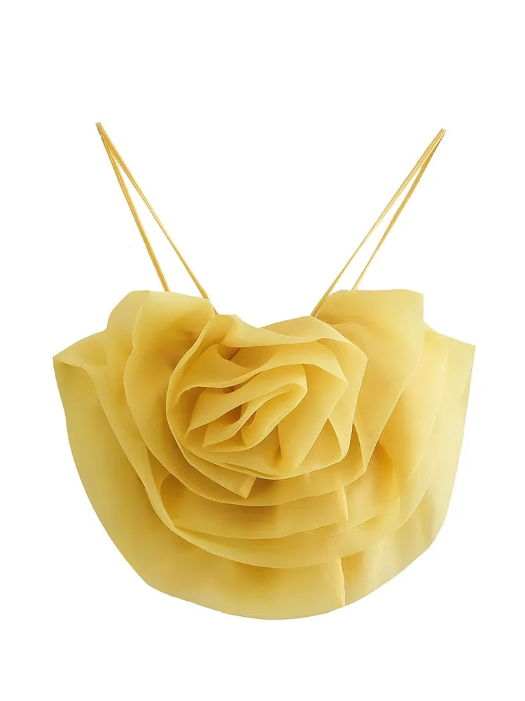 

PB&ZA Women 2022 New Fashion organza flower decoration blouse Vintage Thin Straps Female shirt Chic Tops
