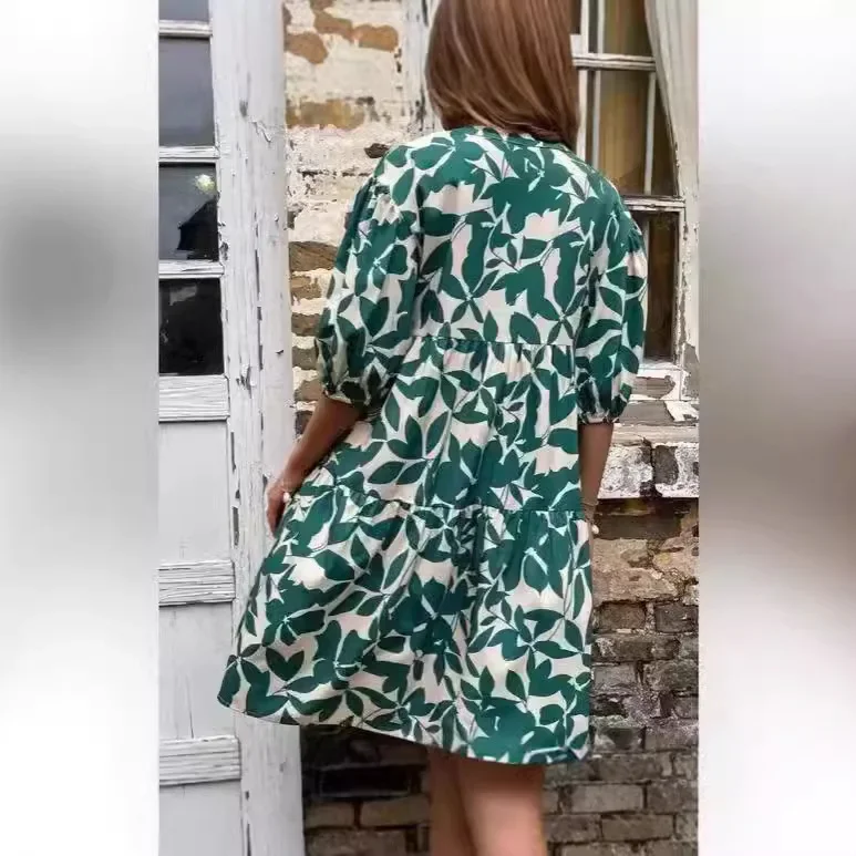 2024 Лидер продаж женская одежда Wish Amazon платье с пышными рукавами и принтом