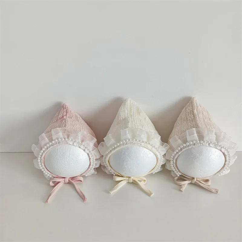 

Infant Baby Girl Beanie European Style Sweet Princess Pearl Hat for Newborn Baby Girl Spring Autumn Warm Baby Photography Props