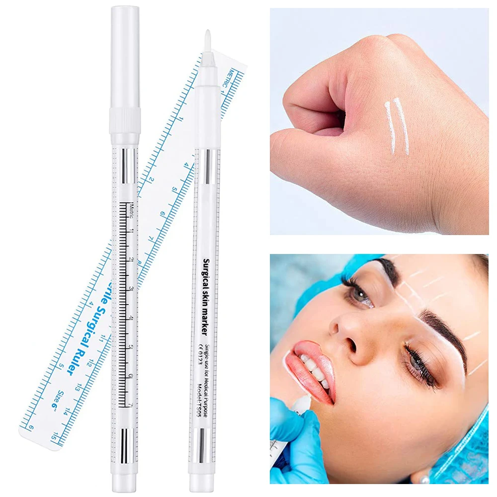 1Pcs Surgical Skin Marker Eyebrow Tattoo Pen With Measuring Ruler Eye Brow Pencil Microblading Pen Permanent Makeup Accesories