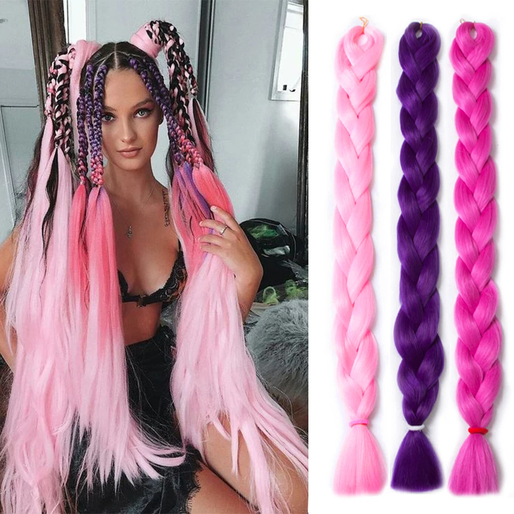 

Synthetic Braiding Hair 82inch 165g Heat Fiber Crochet Hair Black Pink Gray Blue Purple Long Jumbo Braid Hair Extensions Bulk