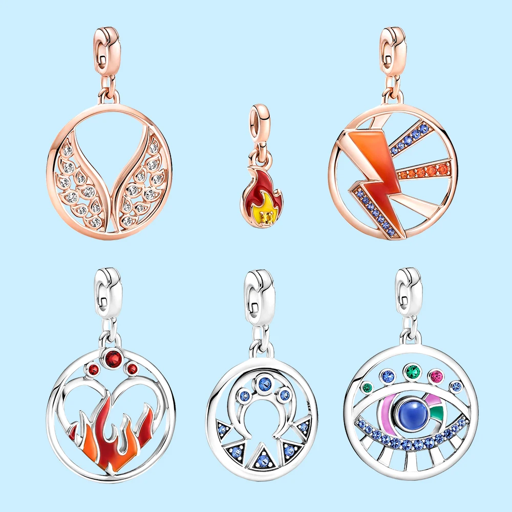 Mini Médaillon Argent 925 pour Femme, Fermer les Yeux, enquêter à l'Intérieur, Allume-moi, Ailes Brûlantes, Puissance de la Lune, Flamme Brûlante, Bracelet Cadeau DIY