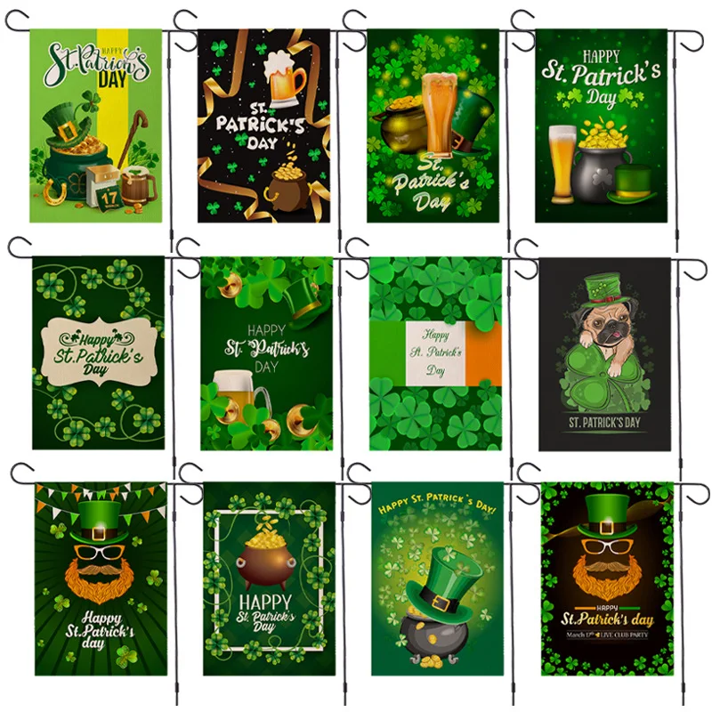 

Irish St. Patrick's Day Linen Print Double-sided Celebration Flag Clover Green Hat Festival Garden Flag(without Flagpole)