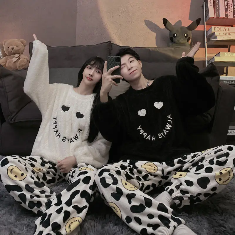 

Осенне-зимняя Пижама, новинка, утепленный высококачественный студенческий костюм из бархата для пары, мужской костюм, топы для сна, женская ...