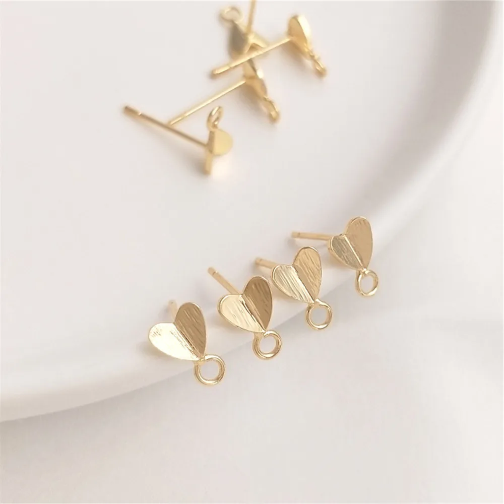 

14K Gold Filled Plated Brushed small hearts with rings and earrings with hearts 925 silver needles Diy earrings material
