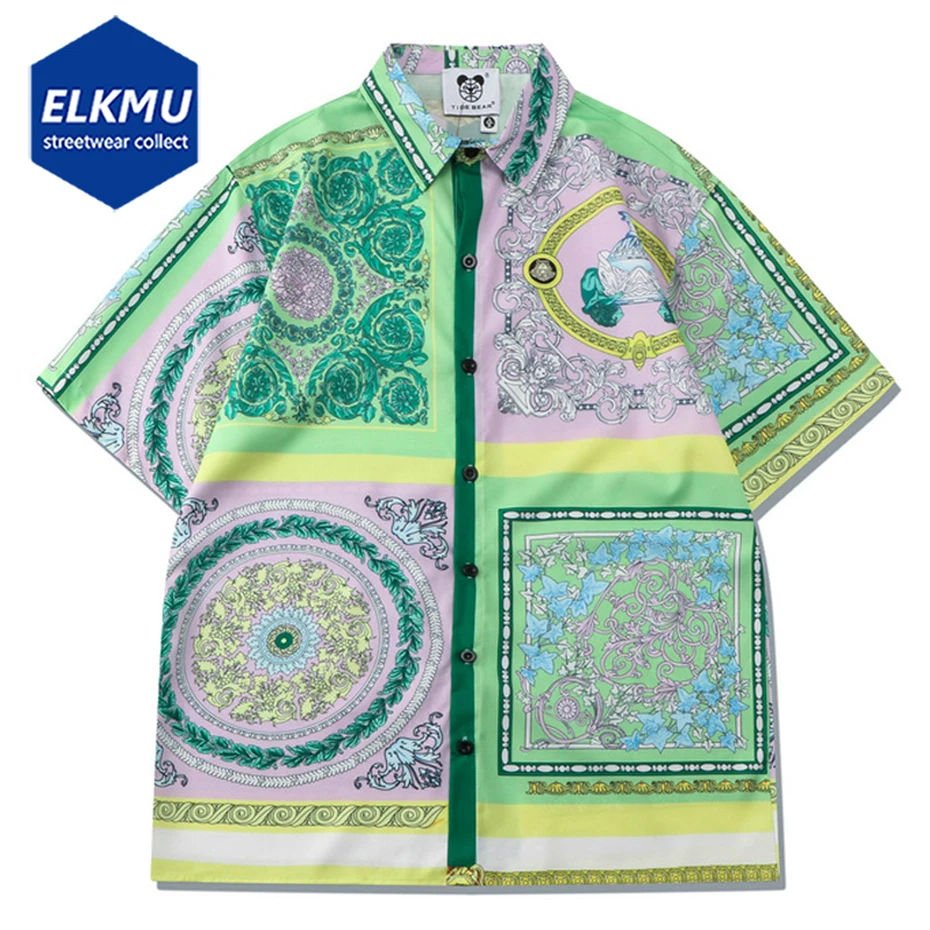 

Hawaii Casual Bandana Paisley Shirt for Men 2022 Summer New Streetwear Hip Hop Shirts Harajuku Fashion Button Up Blouse Male
