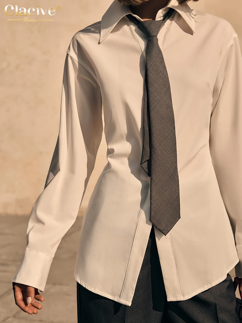 Clacive повседневная тонкая белая хлопковая женская рубашка модная блузка с